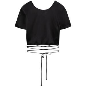 Zara Black Satin Open Back Strappy Criss Cross Crop Top Size XS